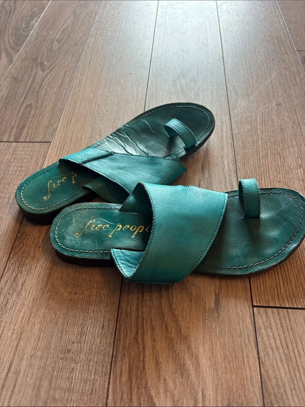 Free People Teal Leather Slide Sandal - Picture 3 of 5